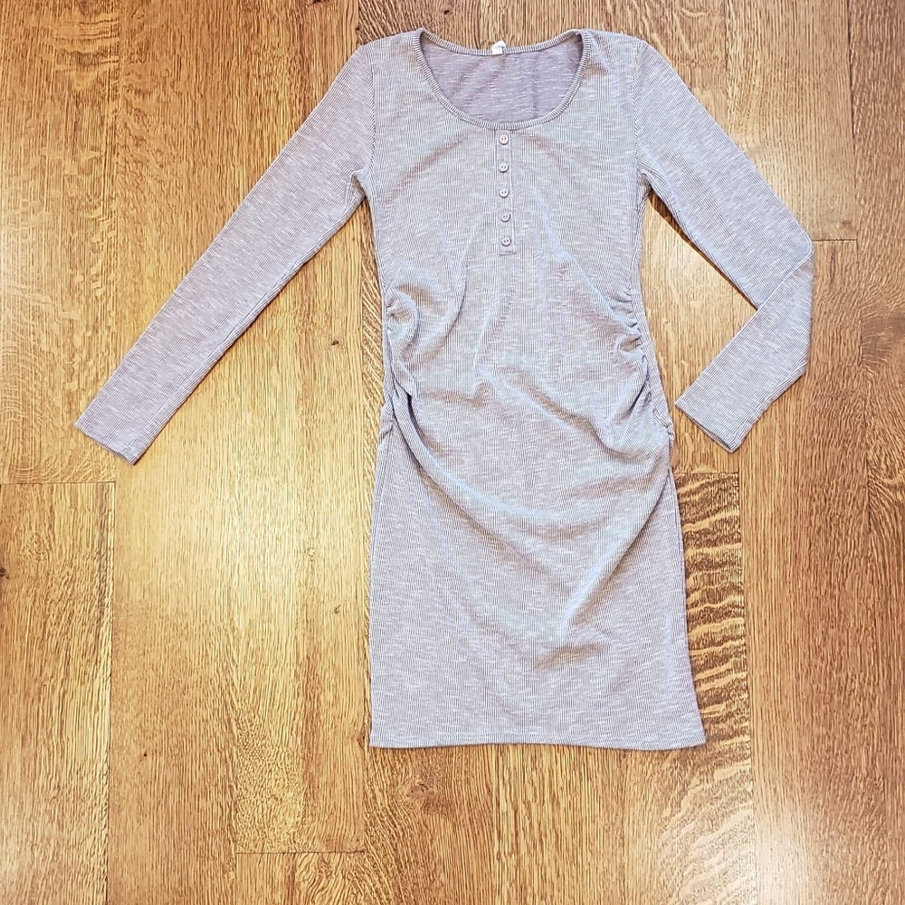 Pinkblush Taupe Ribbed Button Maternity Dress